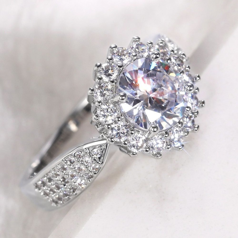 😍925 SILVER MOISSANITE SUN FLOWER WEDDING/ENGAGEMENT RING WOMEN, K754